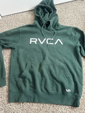 RVCA Men's Dark Green Logo Crewneck Hoodie